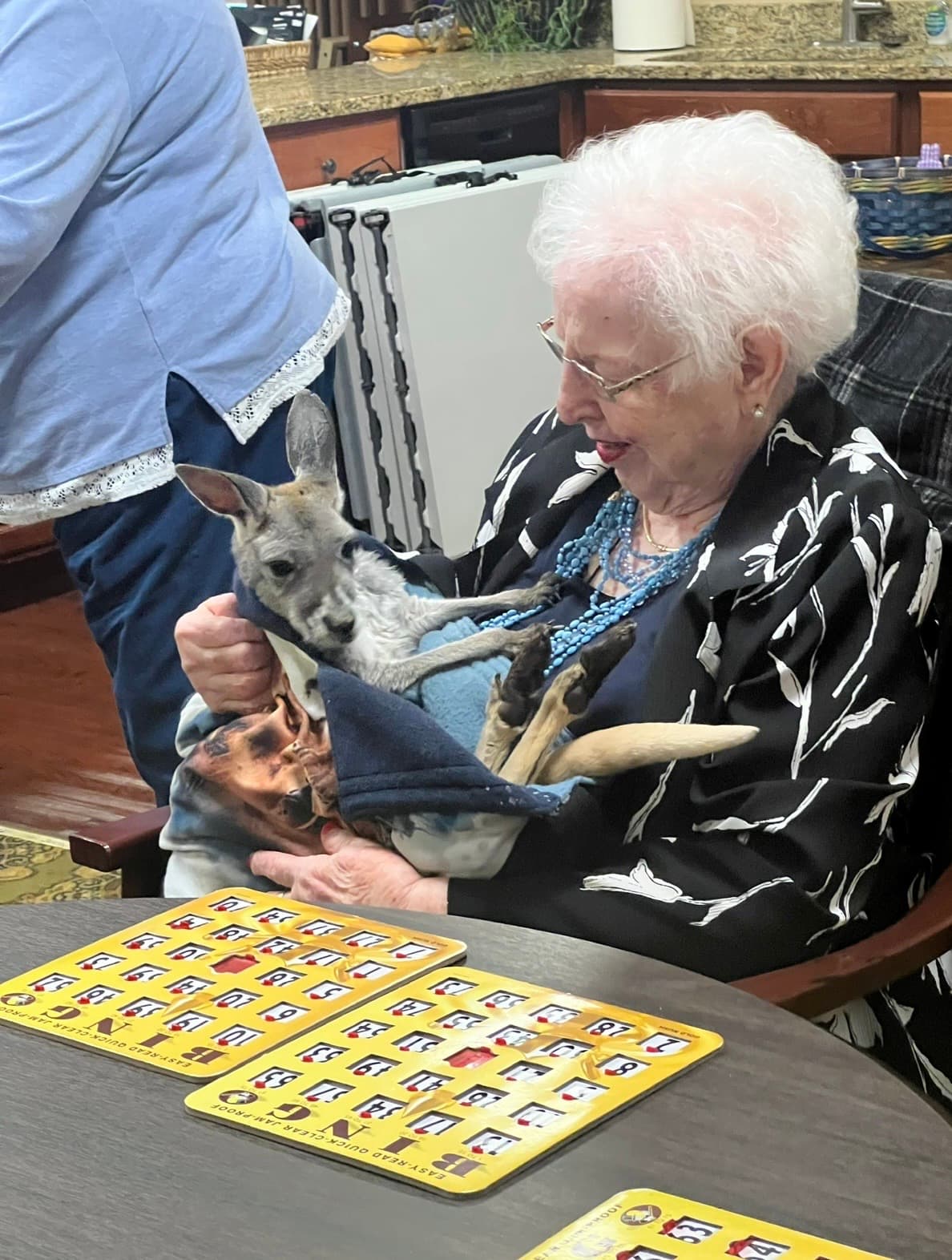 Jack and Sophie joining residents for bingo